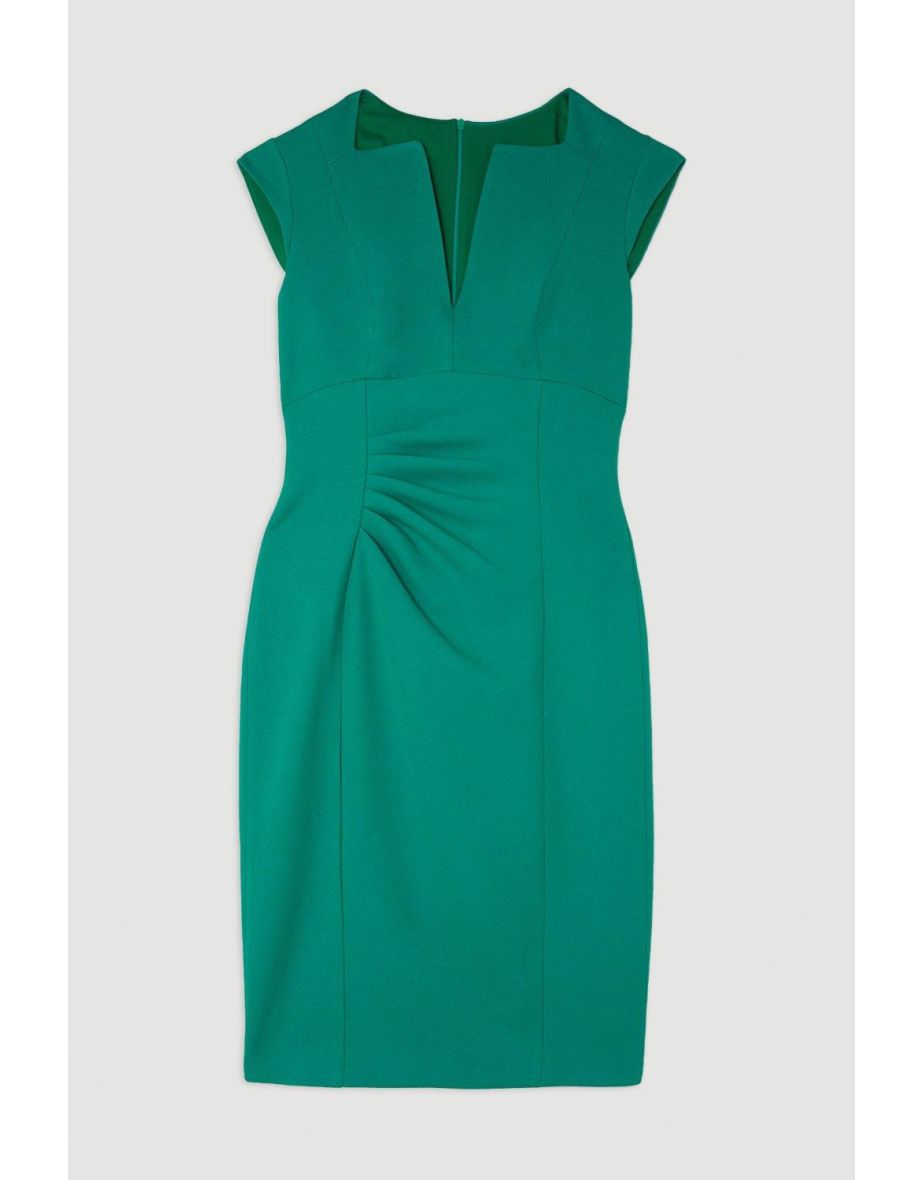 Tailored Structured Crepe Envelope Neck Pencil Midi Dress - 3