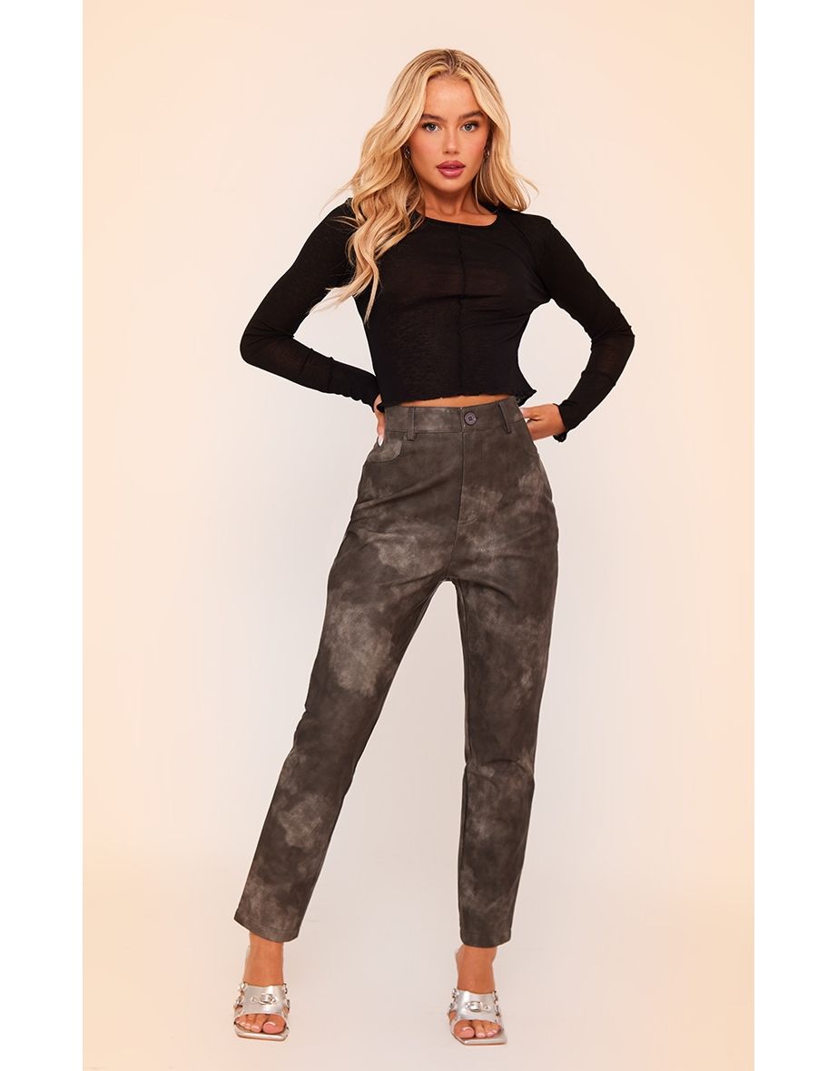 Washed Black Faux Leather Cropped Trousers