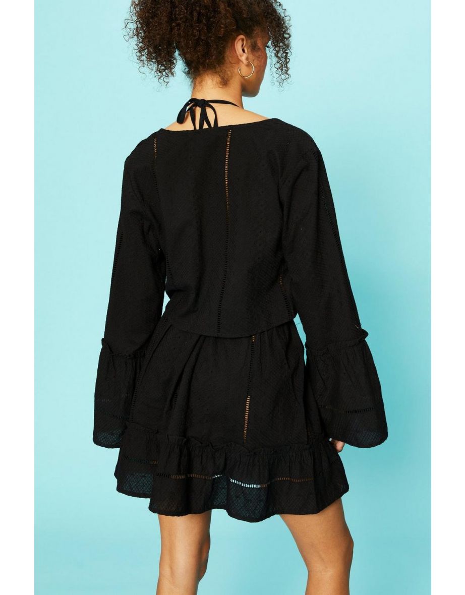 Broderie Tie Knot Top - black - 3