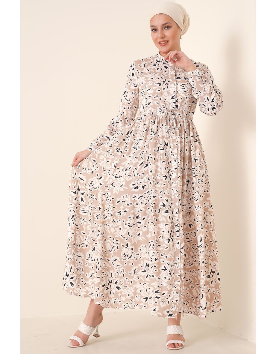 Large Collar Hijab Dress - Cream