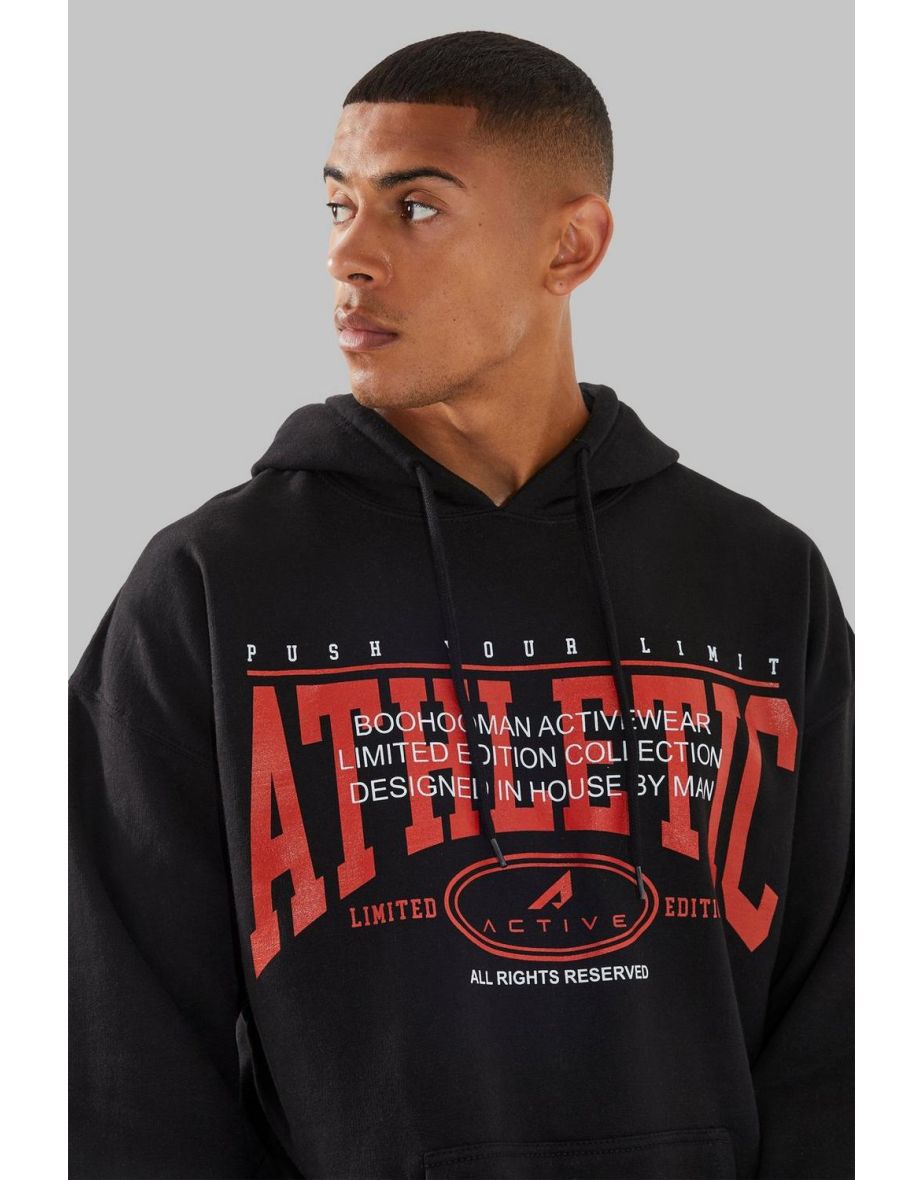 Man Active Overized Athletic Print Hoodie - black - 2