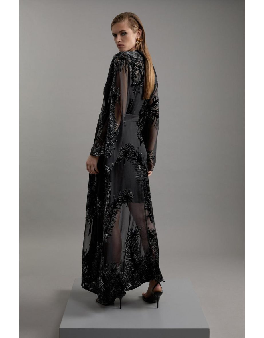 Feather Devore Woven Kimono Maxi Dress - 3