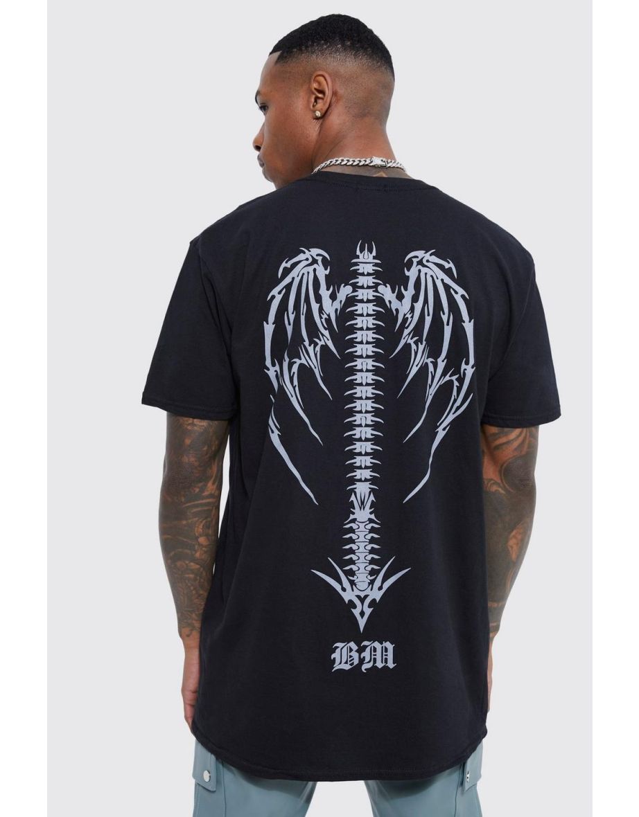Oversized Spine Detail Graphic T-shirt - black