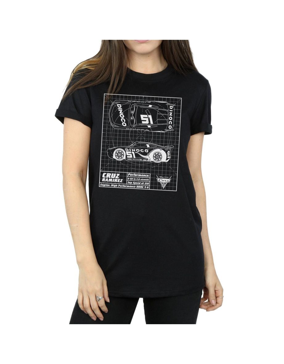 Disney Womens/Ladies Cars Cruz Ramirez Blueprint Cotton Boyfriend T-Shirt - 3