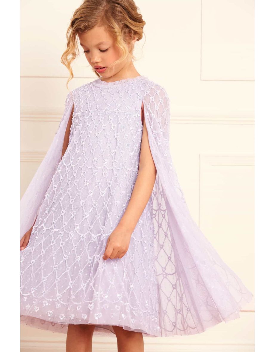 Girls Heart Lattice Cape Dress in Purple