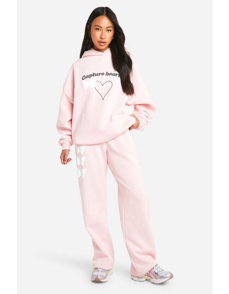 Butterfly Puff Print Bum Print Straight Leg Jogger - baby pink