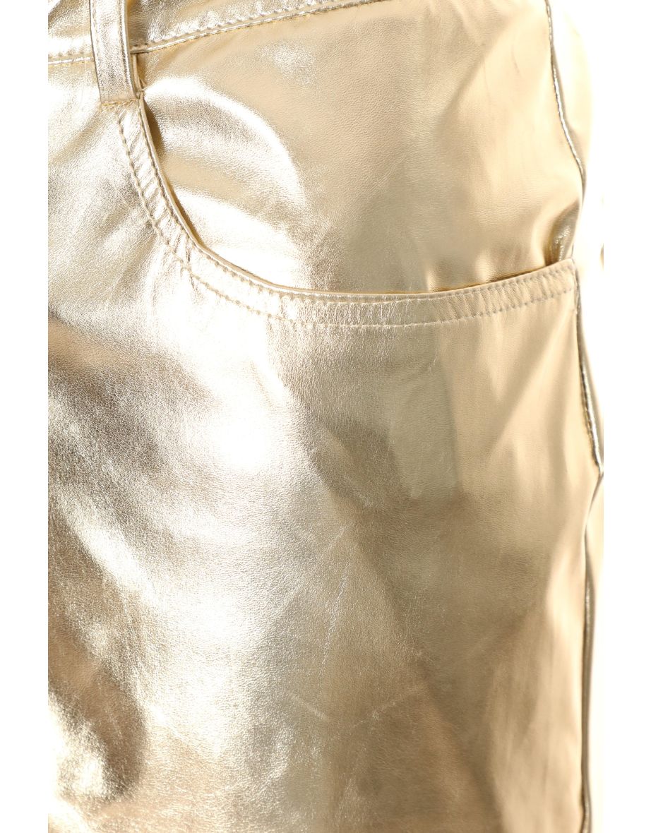 Gold Faux Leather Straight Leg Trousers - 5