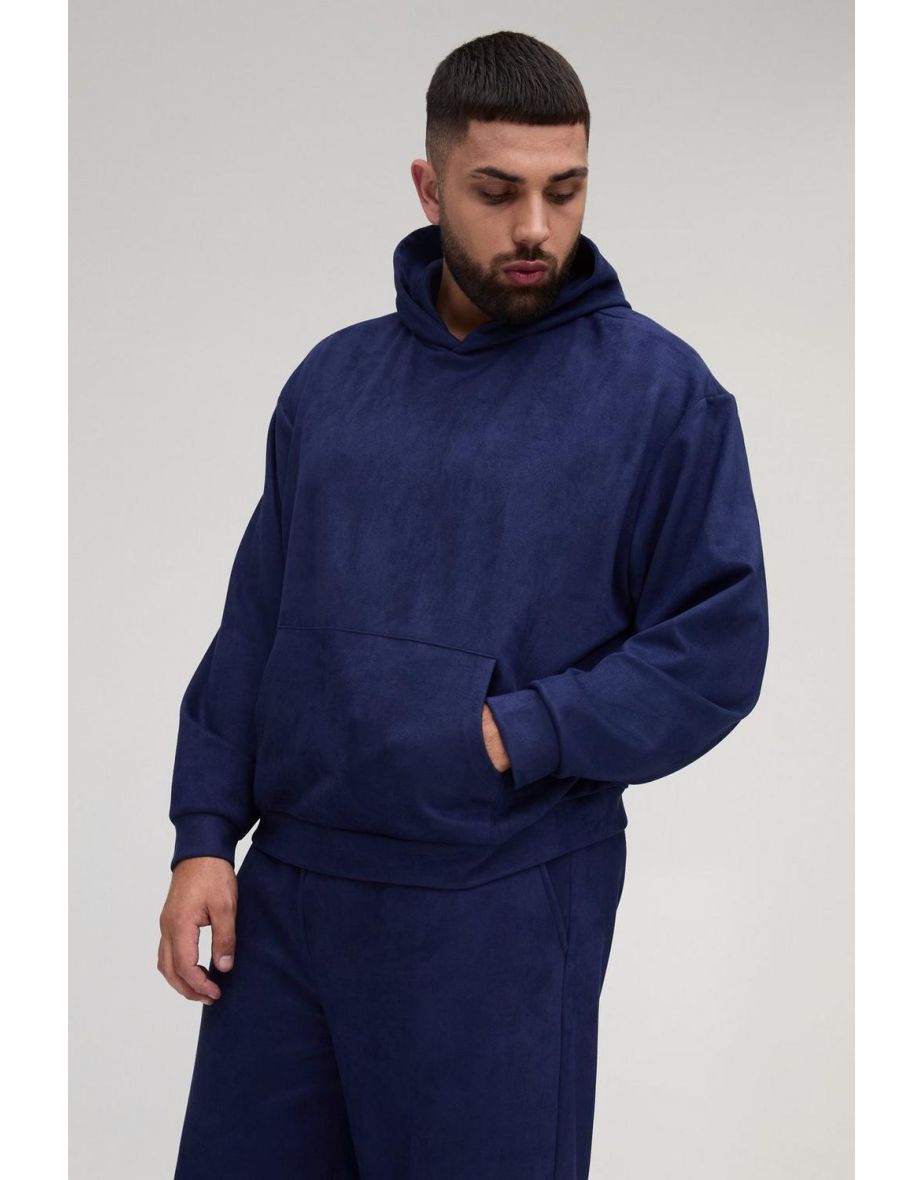 Plus Oversized Boxy Hooded Faux Suede Relaxed Tracksuit - 2