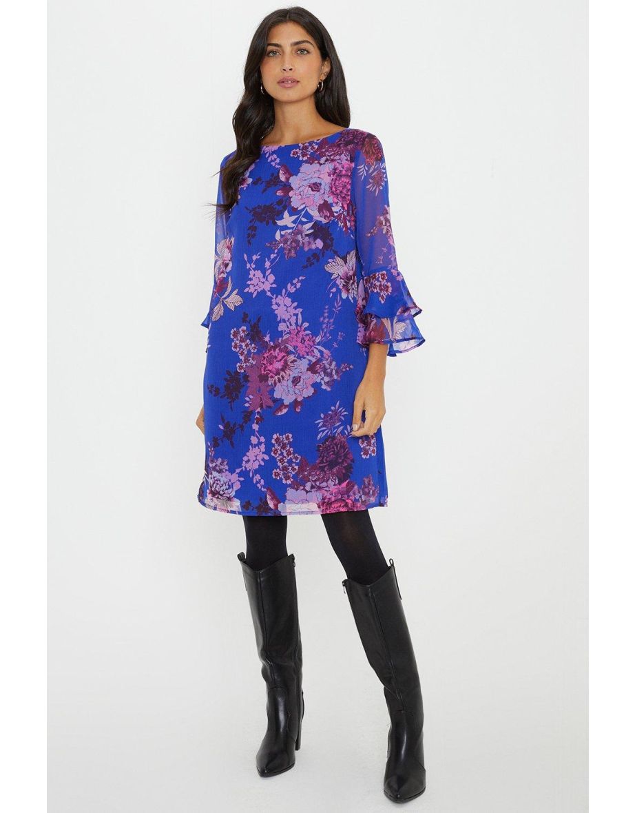 Flute Sleeve Shift Dress