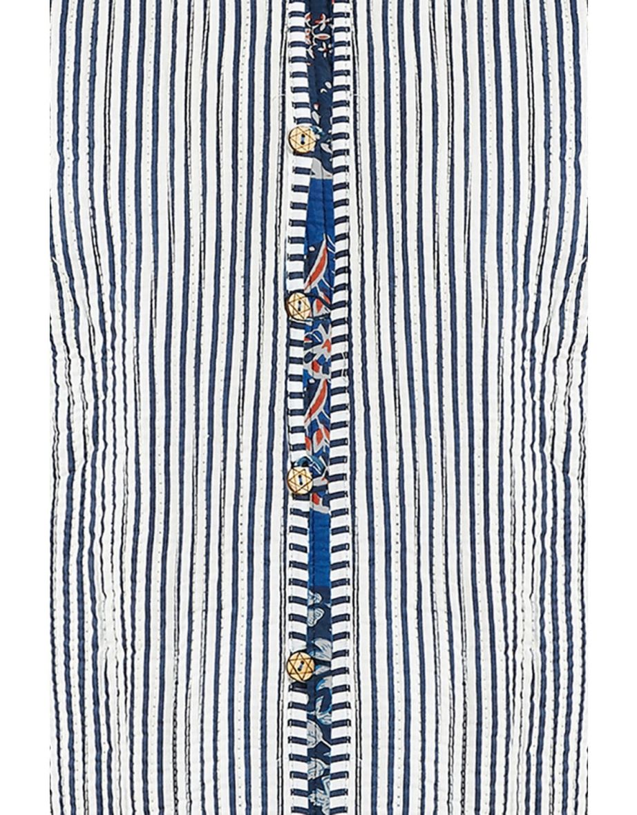 Yumi Blue Indian Patchwork Print Reversible Cotton Quilted Jacket - 3