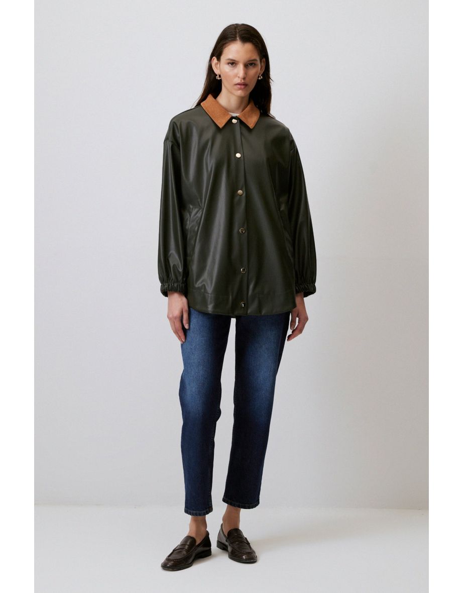 VELVET COLLAR FAUX LEATHER JACKET