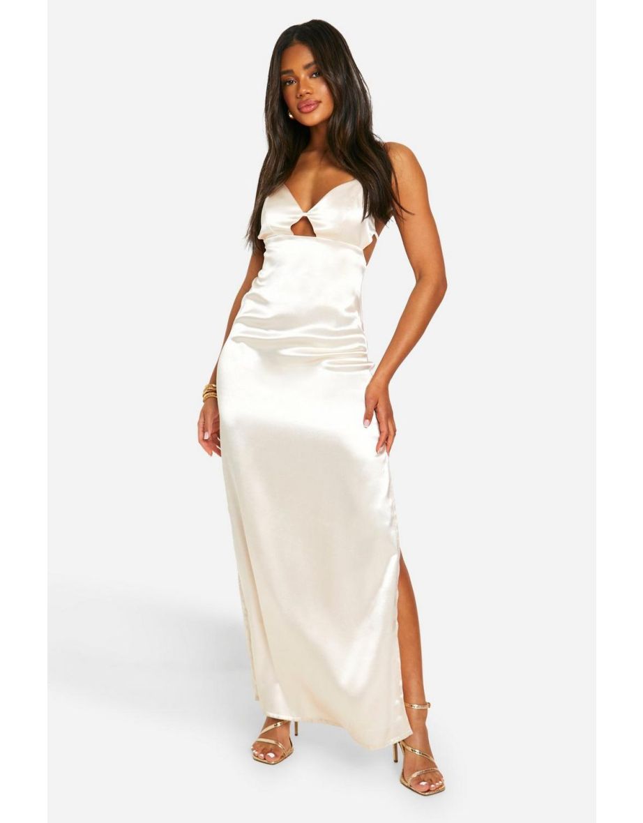 Shop Satin Split Leg Strappy Maxi Slip Dress champagne Online in Bahrain VogaCloset