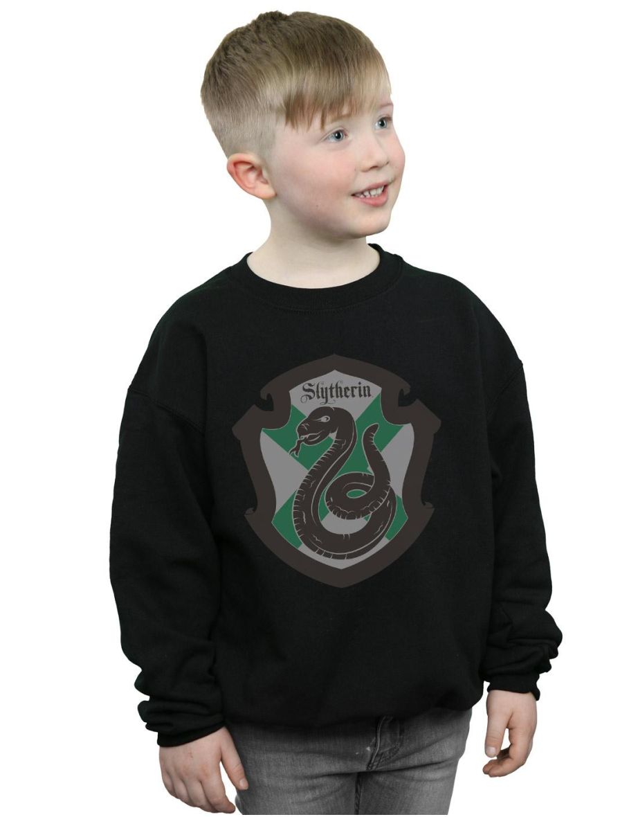 Harry Potter Boys Slytherin Crest Flat Sweatshirt - Black