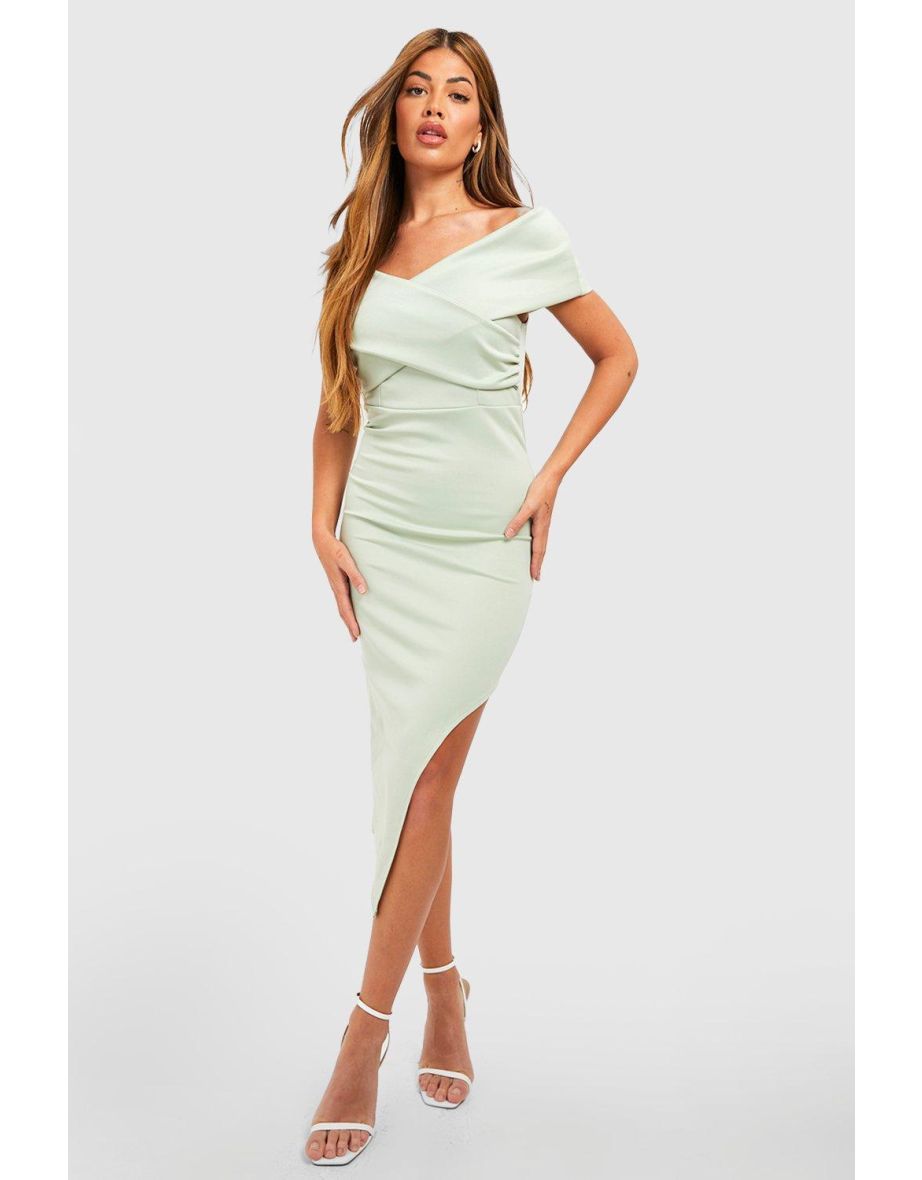 Scuba Wrap Detail Midi Dress - sage
