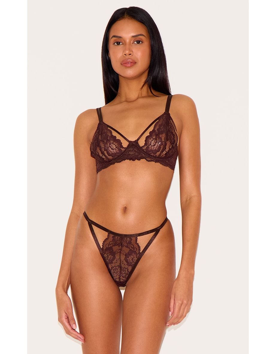 Chocolate Lace Strappy Cut Out Lingerie Set
