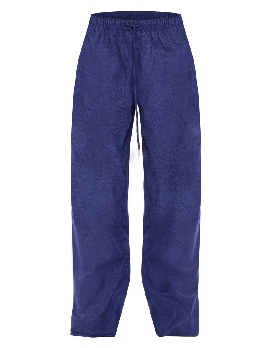 Navy Cord Tie Waist Low Rise Trousers - 4
