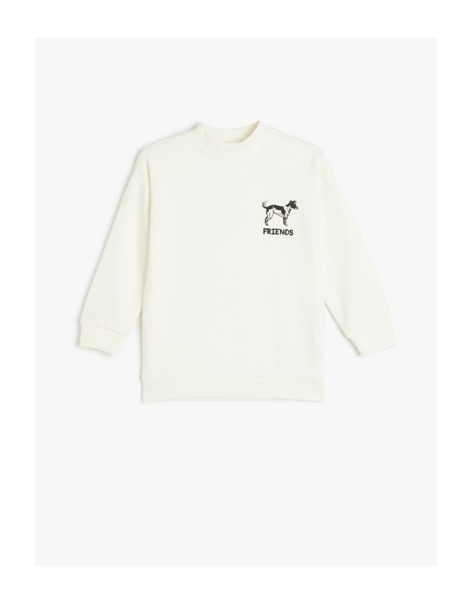 Sweatshirt Half Turtleneck Dog Printed Textured