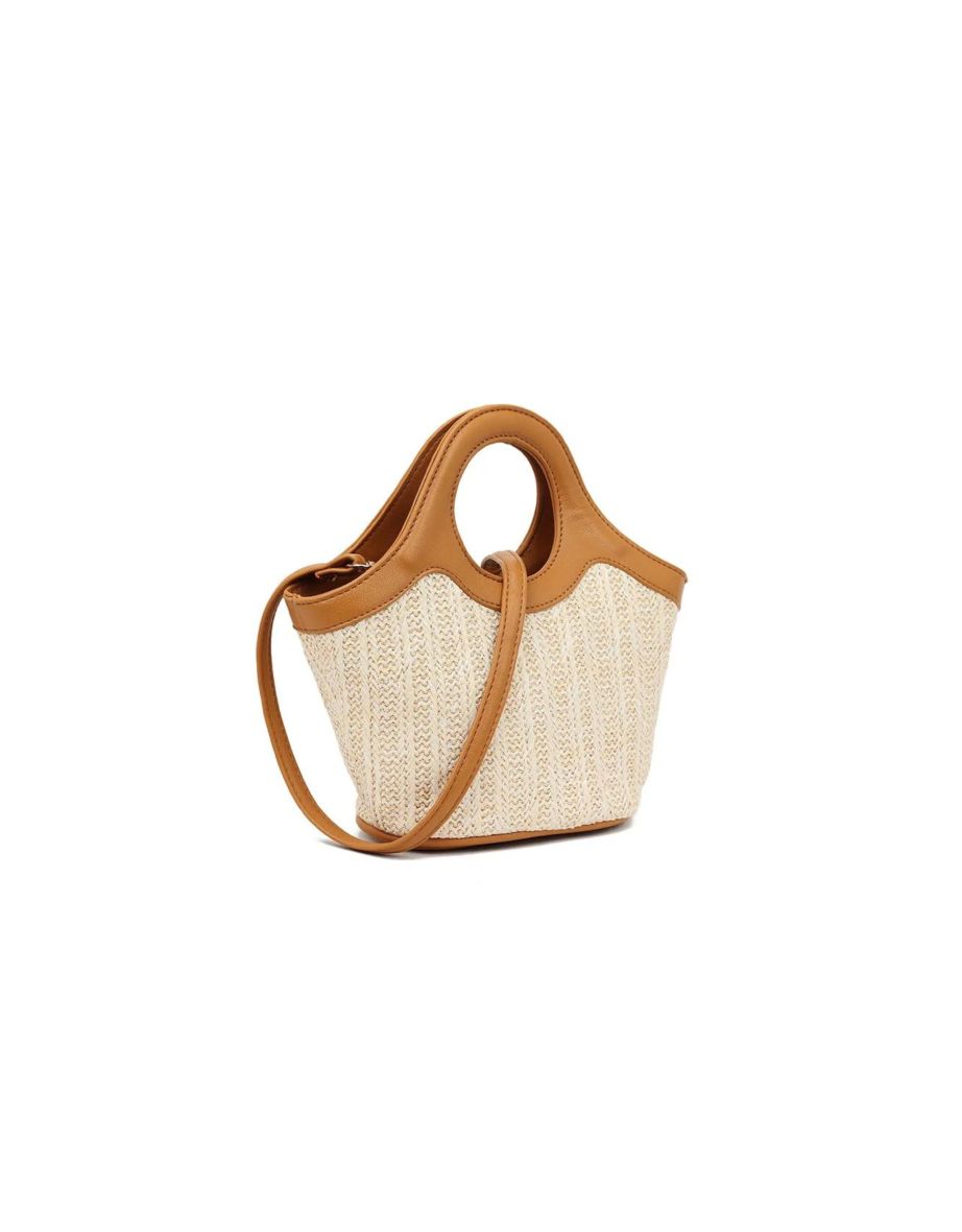 SHUTTER SMALL TOP HANDLE BUCKET BAG IN BROWN FAUX LEATHER - 1