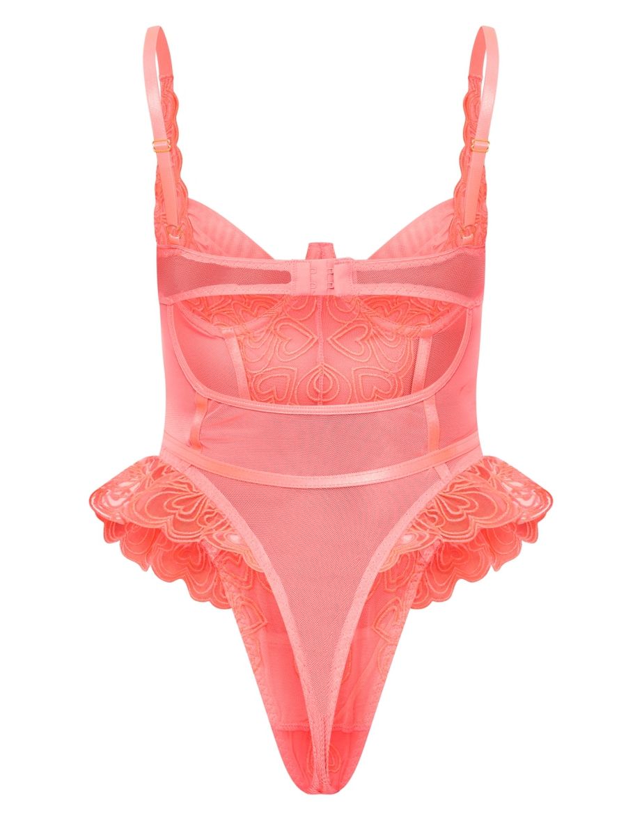 Hot Pink Embroidered Lace Bodysuit - 5