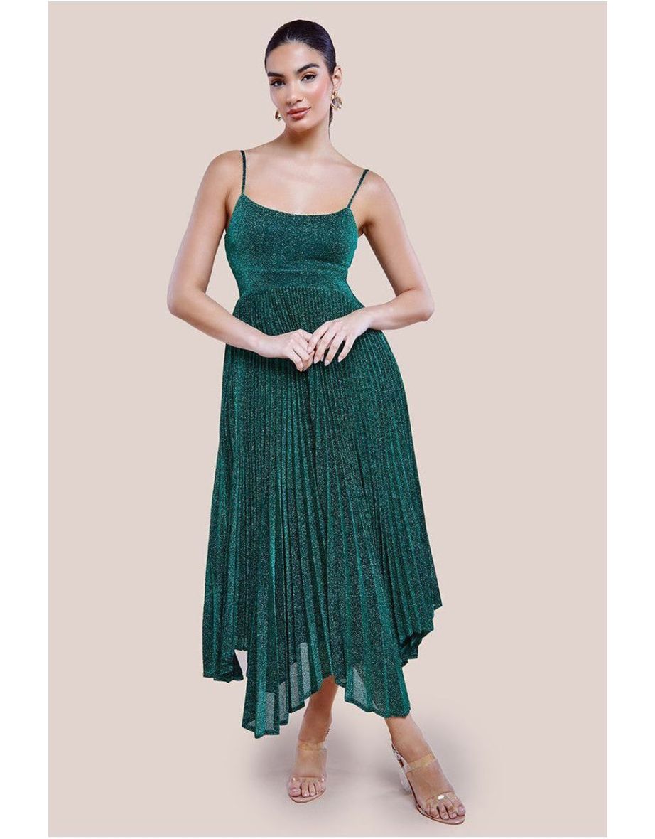 Goddiva Tie Back Pleated Lurex Skater Midaxi Dre