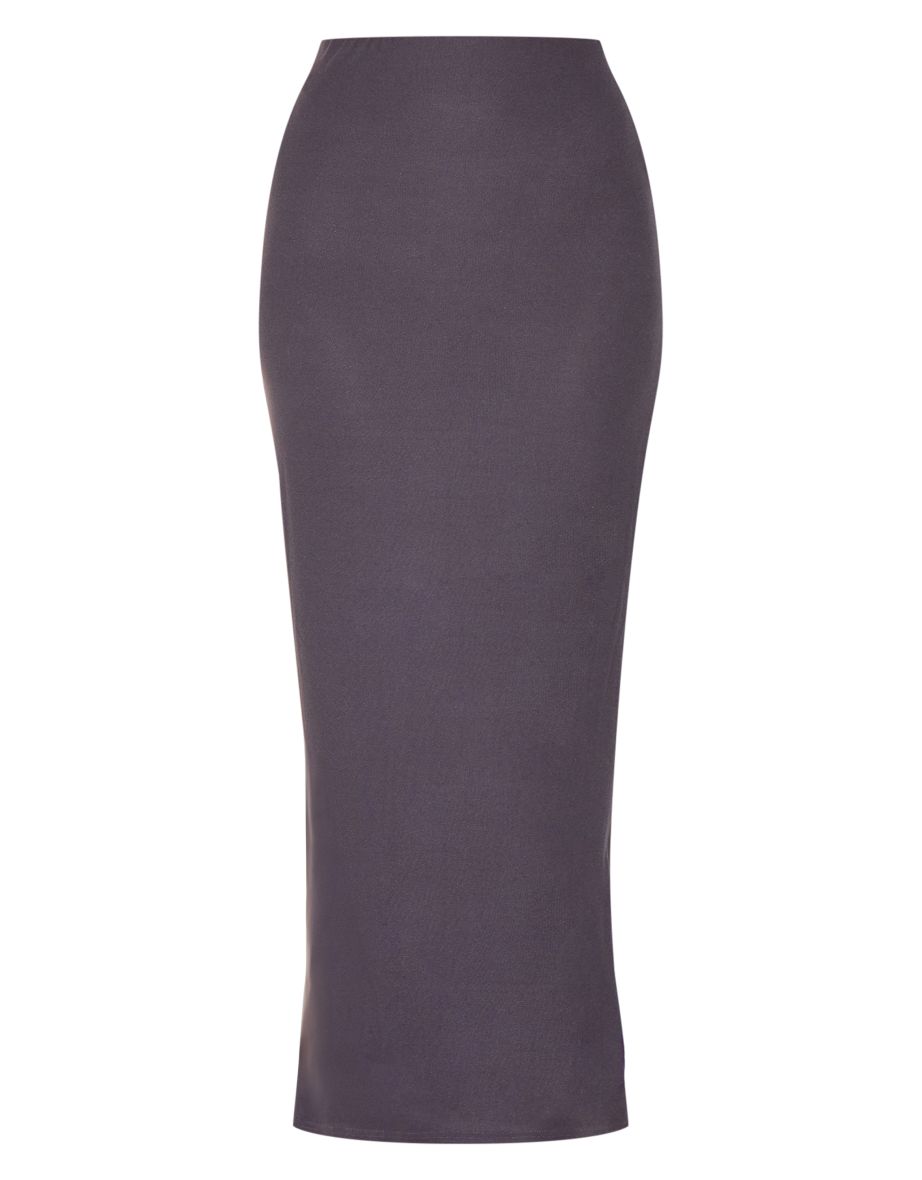 Charcoal Soft Touch Mid Rise Maxi Skirt - 4