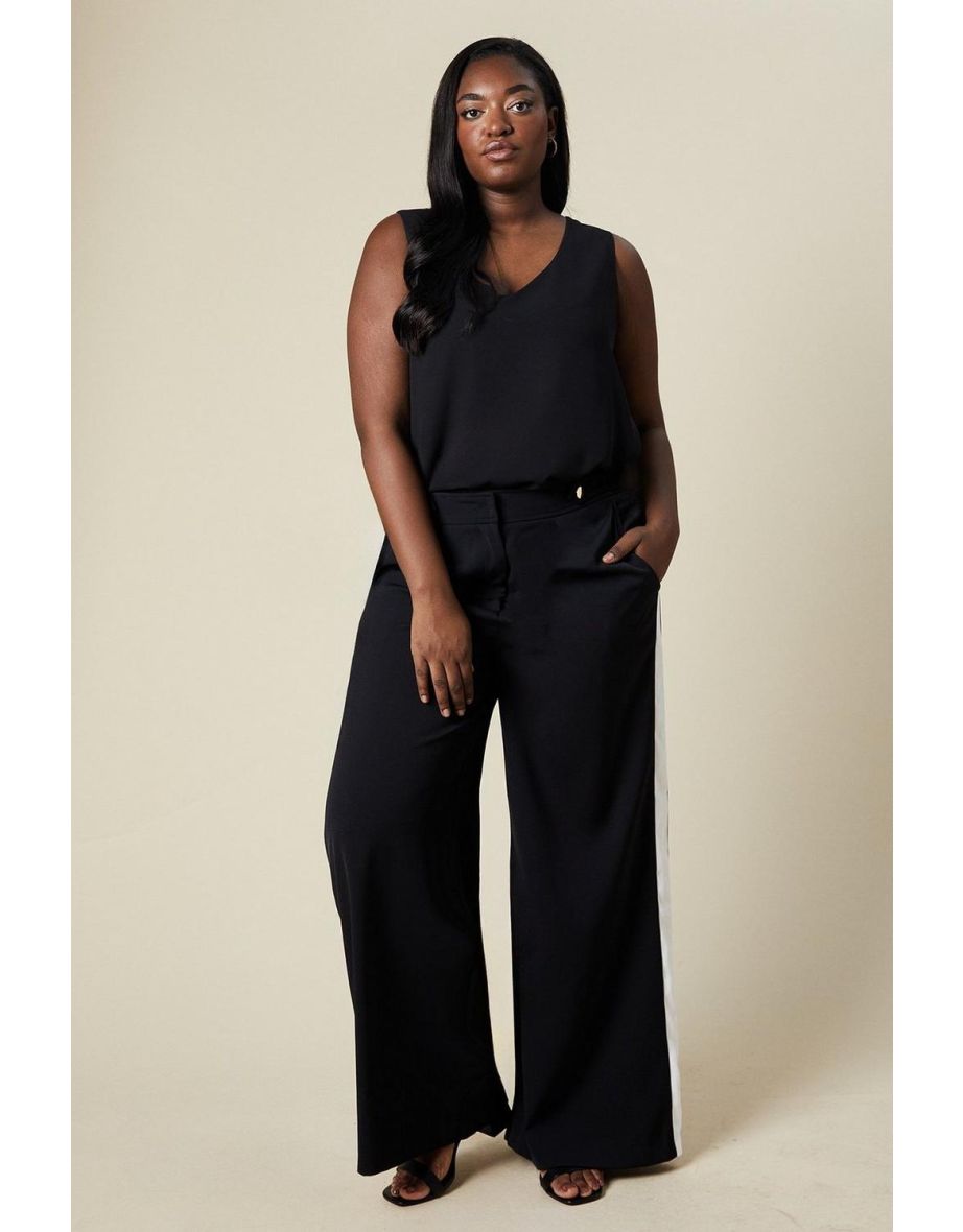Curve Side Stripe Elasticated Wide Leg Trousers