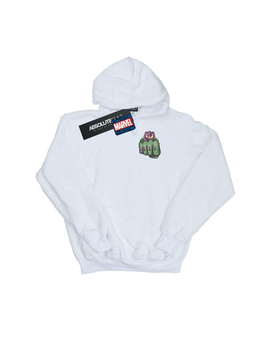 Marvel Girls Hulk Tattoo Fist Breast Print Hoodie - White - 1
