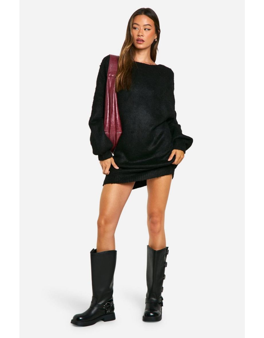 Tall Brushed Low Back Oversized Jumper Dress - black