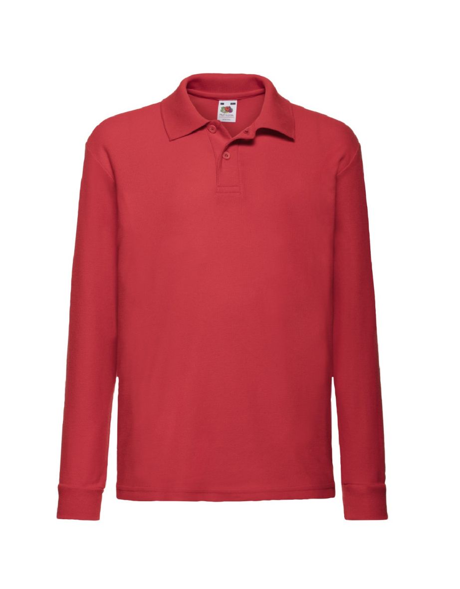 Fruit Of The Loom Childrens Long Sleeve 65/35 Pique Polo / Childrens Polo Shirts - Red