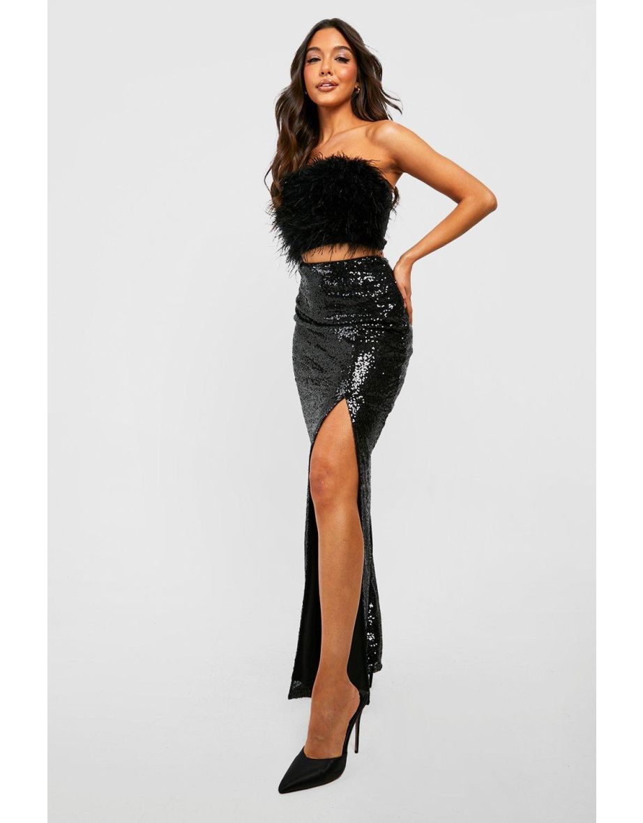 Sequin maxi skirt with cheap split