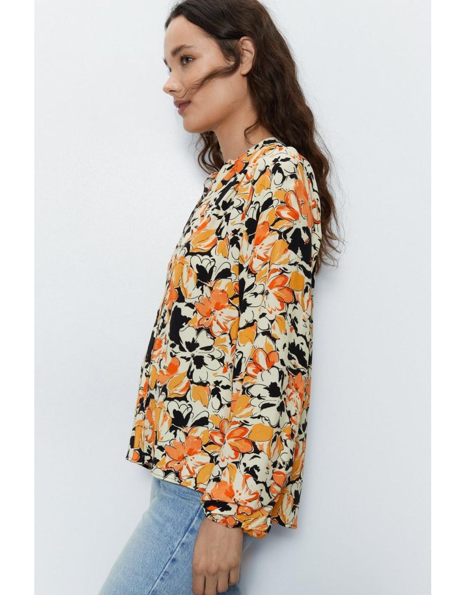 Floral Print Long Sleeve Blouse - 2