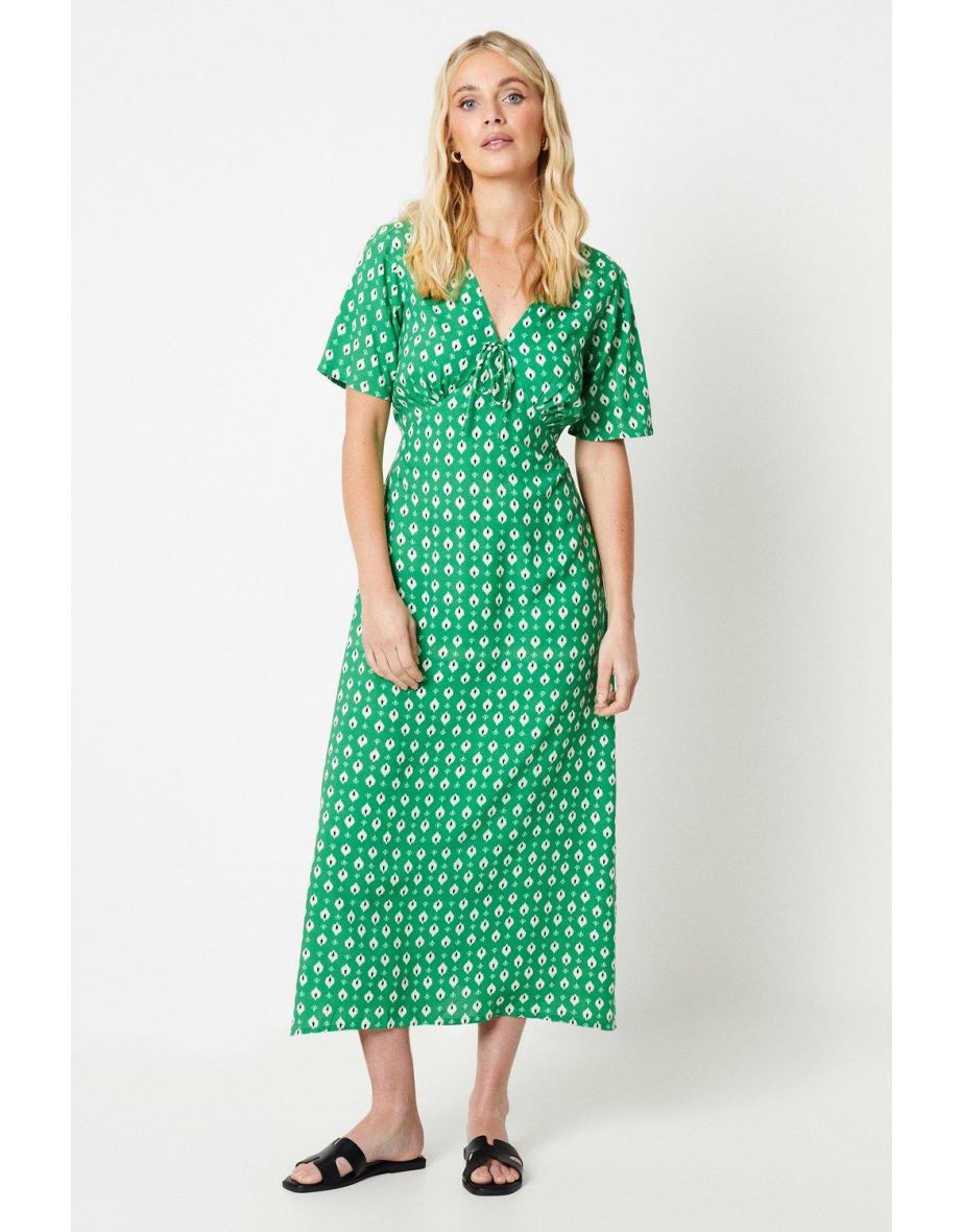 Petite Viscose Tie Front Hanky Hem Tea Dress