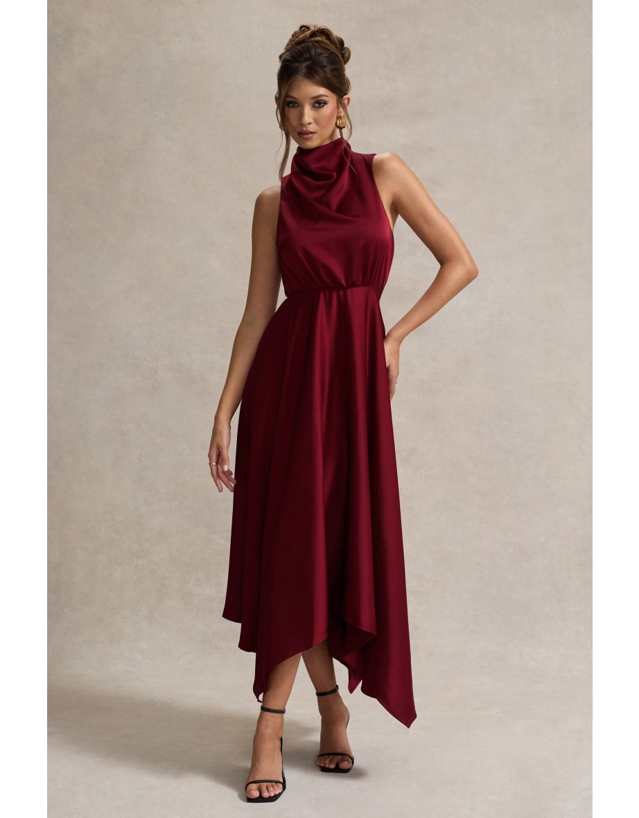 Kerri | Berry Satin Cowl-Neck Maxi Dress