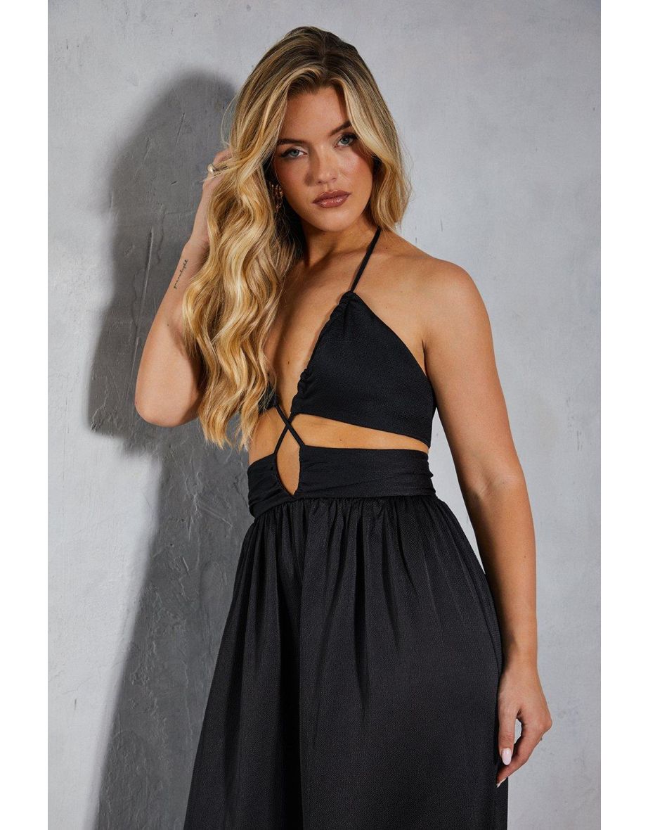 Textured Satin Strappy Cut Out Jumpsuit - 3