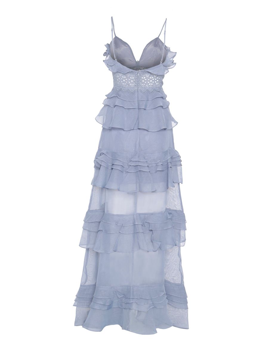 Sophia Light Steel Blue Tiered Ruffle Maxi Dress - 4