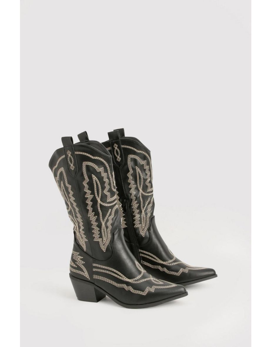 Contrast Stitching Western Cowboy Boots