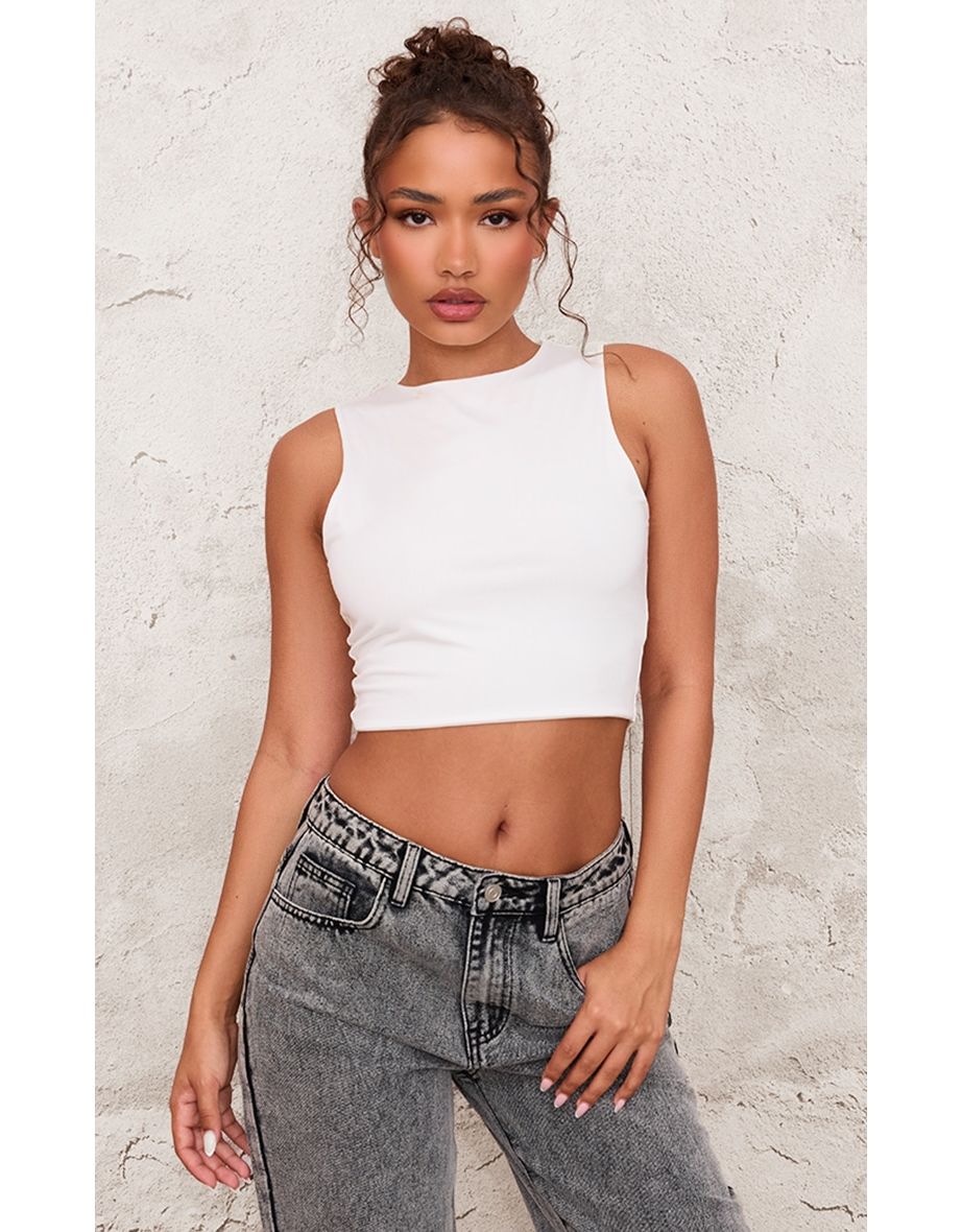 Petite White Slinky Racer Crop Top
