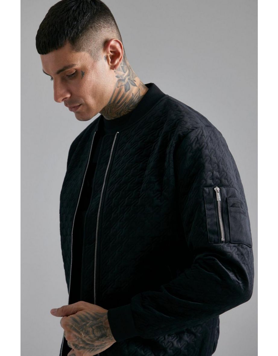 Houndtooth Quilted Velvet Bomber - black - 2