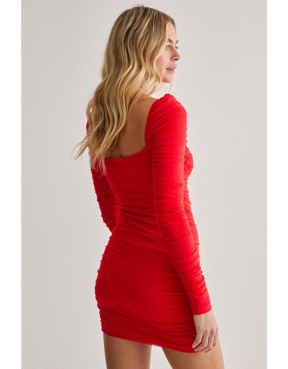 Ruched Keyhole Cut Out Mini Dress - 3
