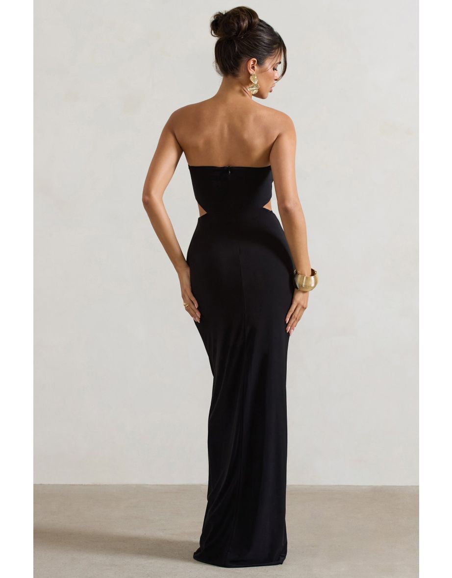 St Barts | Black Strapless Cut-Out Maxi Dress With Twist Skirt - 4