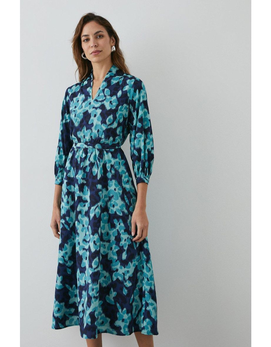 Blurred Flower Tie Waist Dress - navy - 3