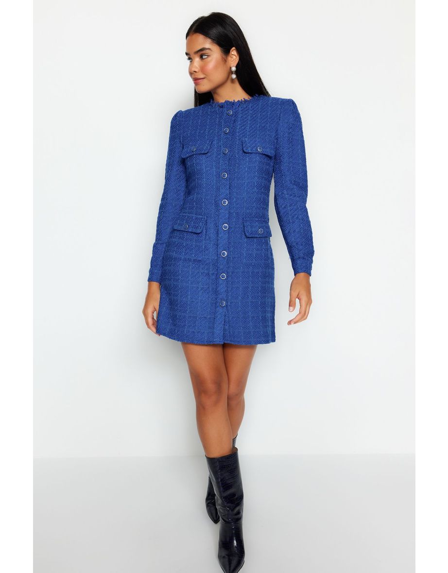 Saks Straight Cut Tweed Jacket Woven Dress