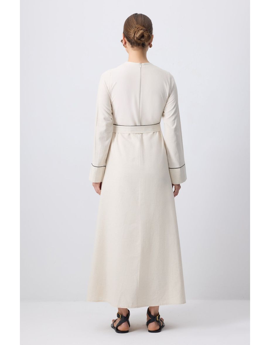 CONTRAST PIPING DRESS - 4