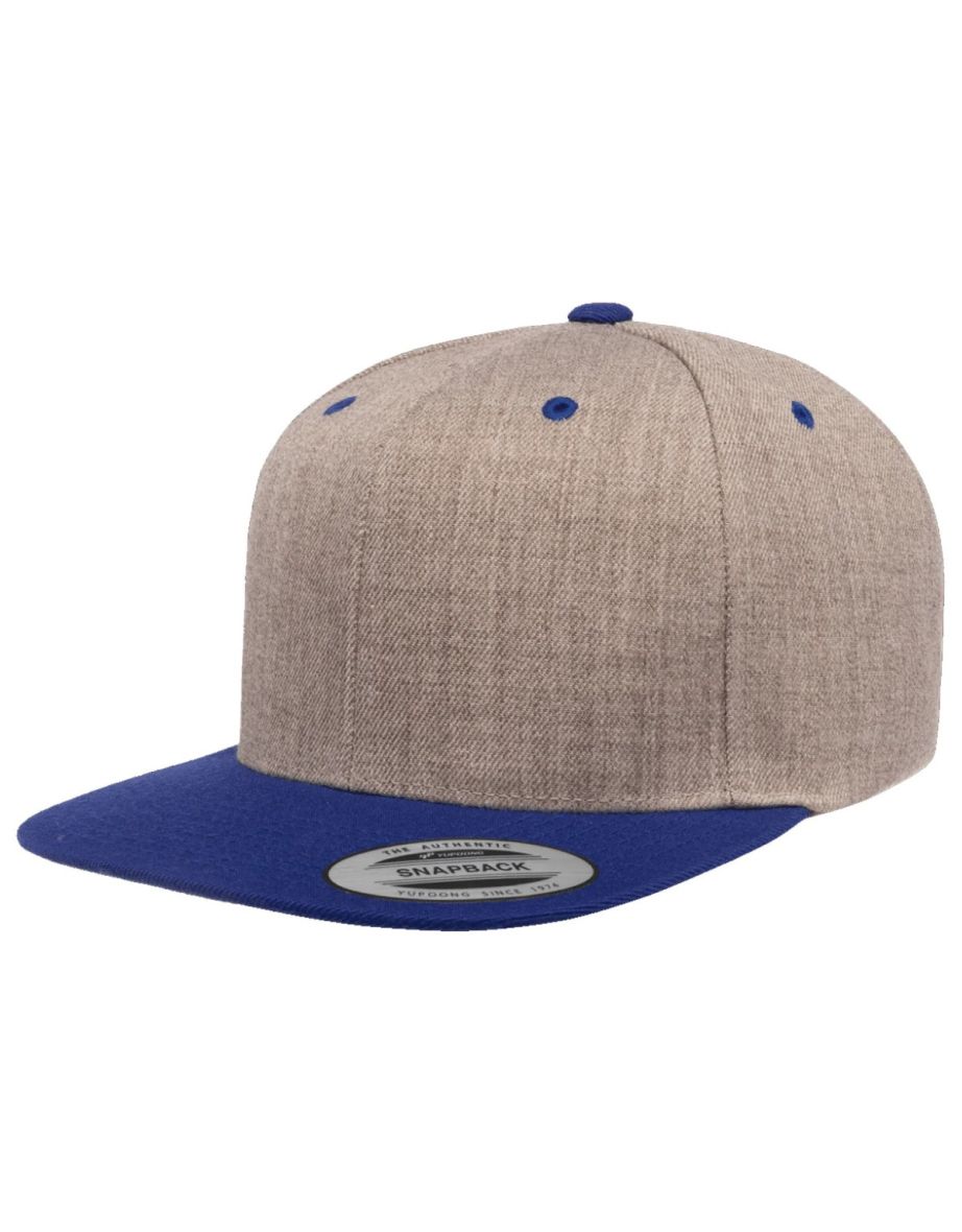 Yupoong Mens The Classic Premium Snapback 2-Tone Cap - Heather/Royal Blue