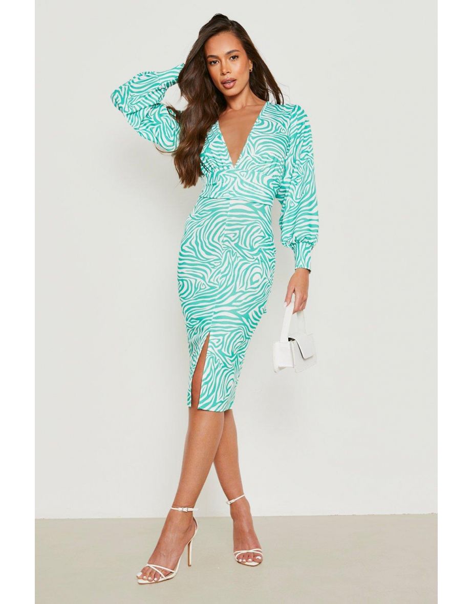 Green snake print tie hotsell waist dress