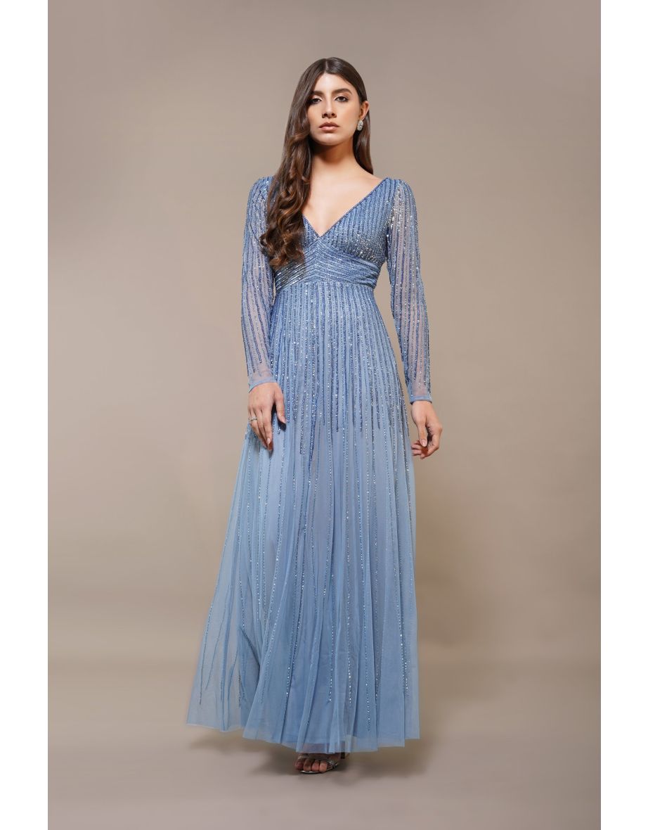 Laura Embellished Maxi Dress in Powder Blue