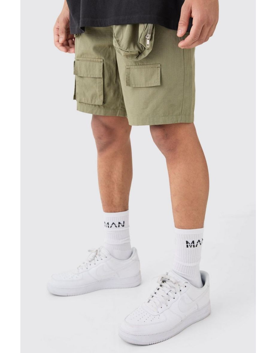 Detachable Bag Multi Cargo Pocket Shorts - khaki