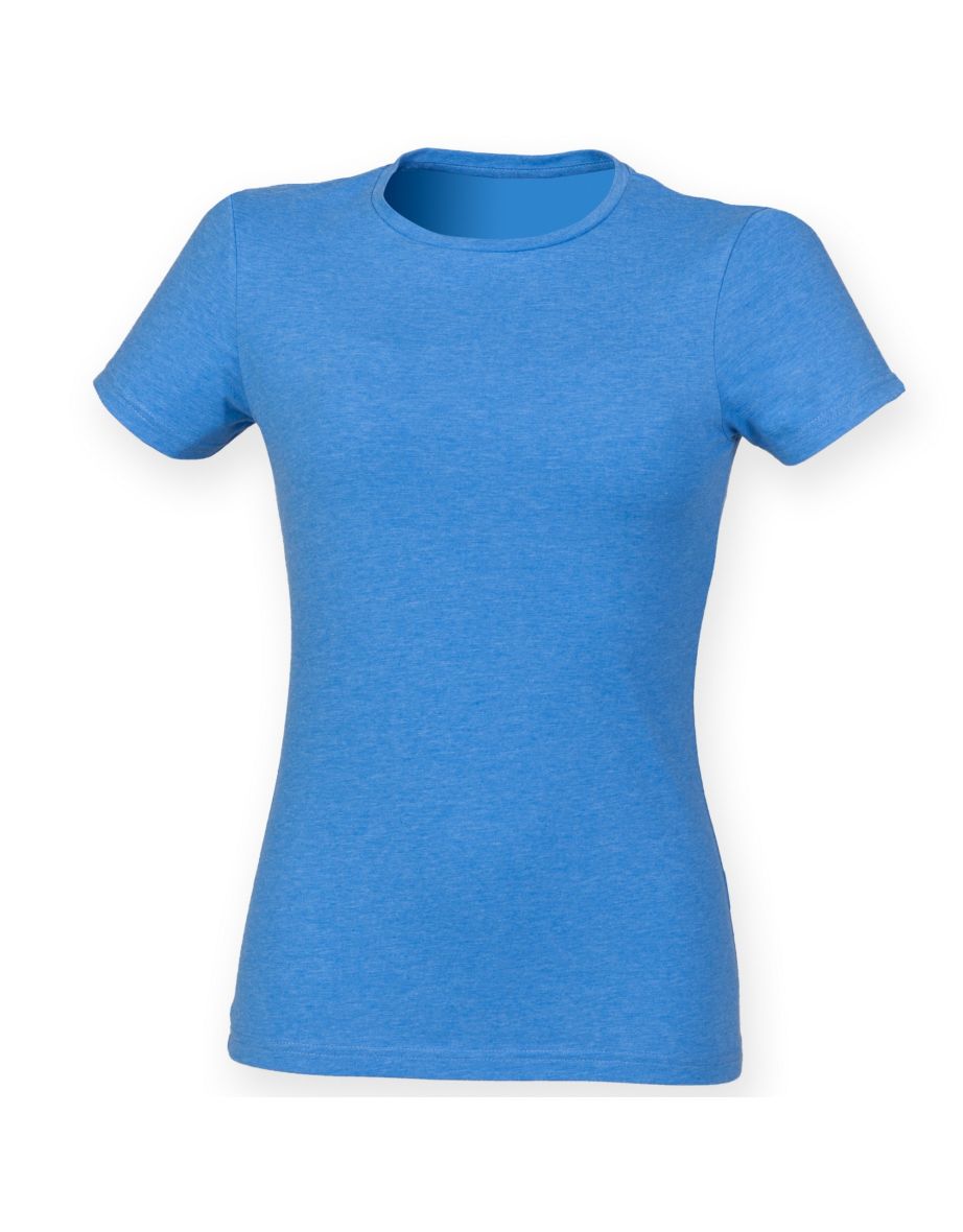 Skinni Fit Womens/Ladies Feel Good Stretch Short Sleeve T-Shirt - Heather Blue - 1