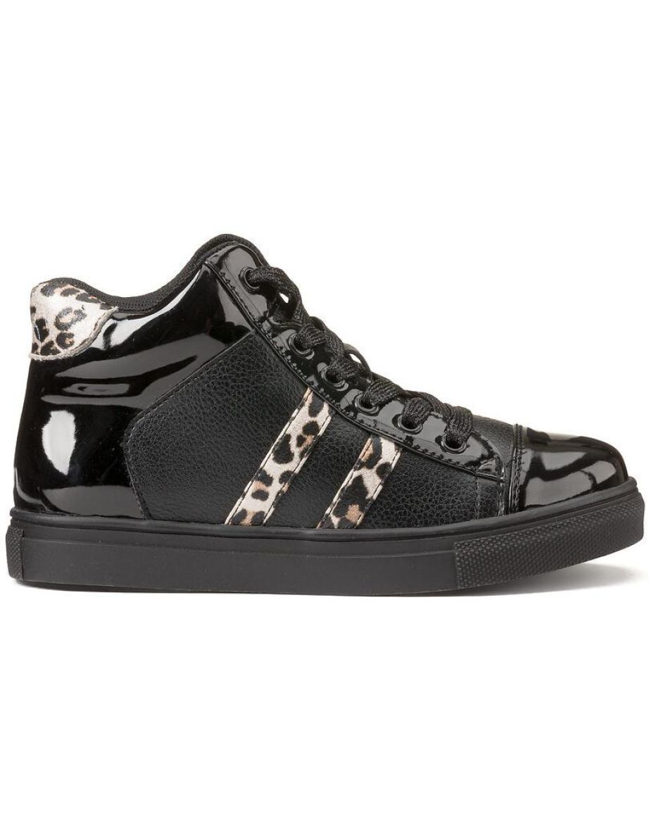 Kids High Top Trainers with Leopard Print Details