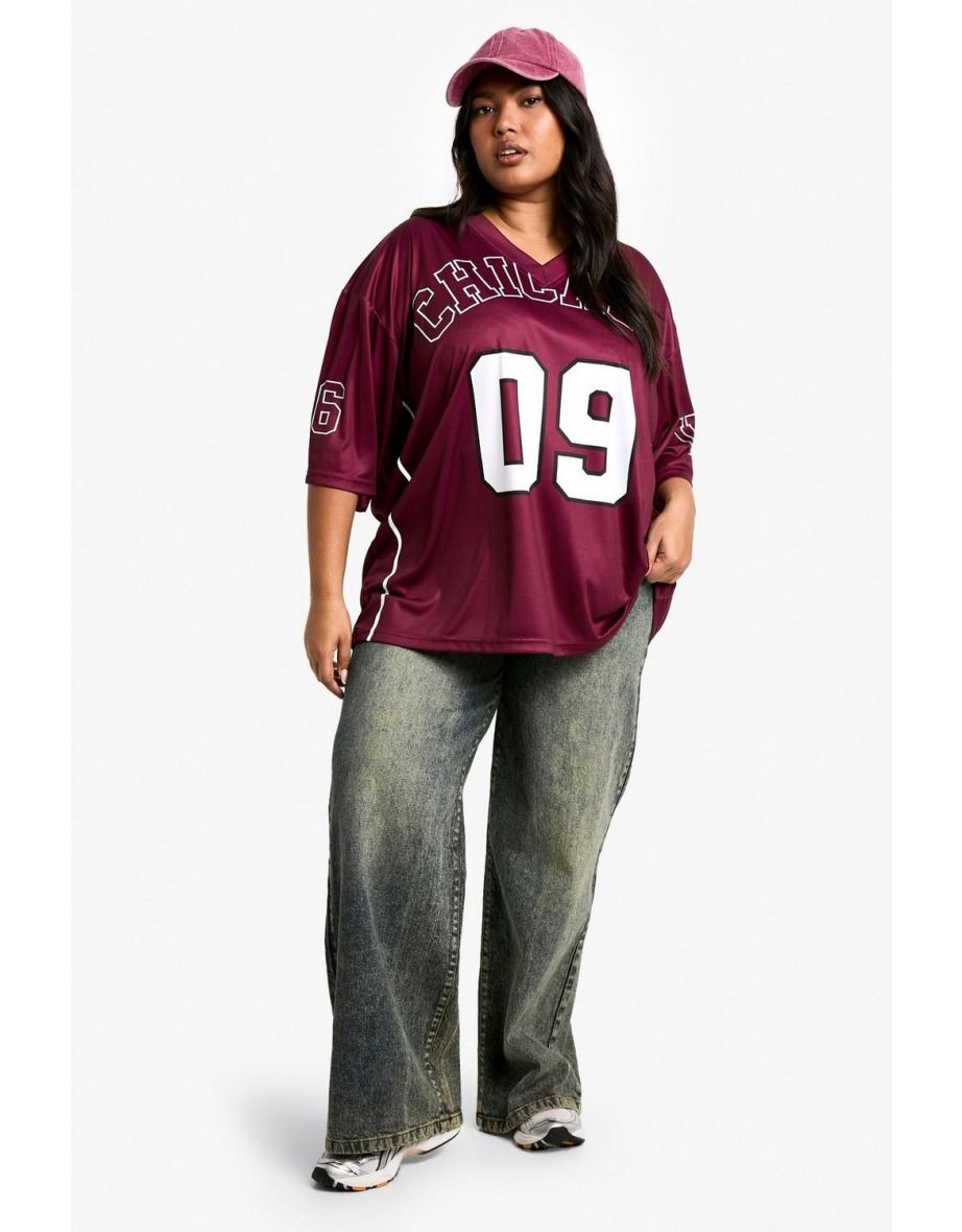 Plus Chicago Oversized Football T-shirt - burgundy